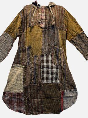 Nw FUNKY STUFF hippy pocket patch distressed TUNIC TOP HOODIE DRESS XL
